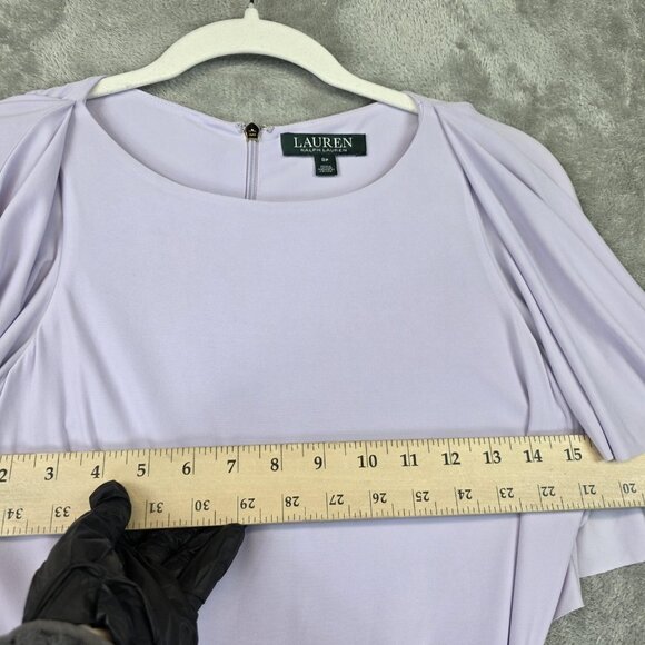 Lauren Ralph Lauren Dress Womens 8P Purple Flutter Sleeve Fit & Flare Belted - Picture 7 of 9